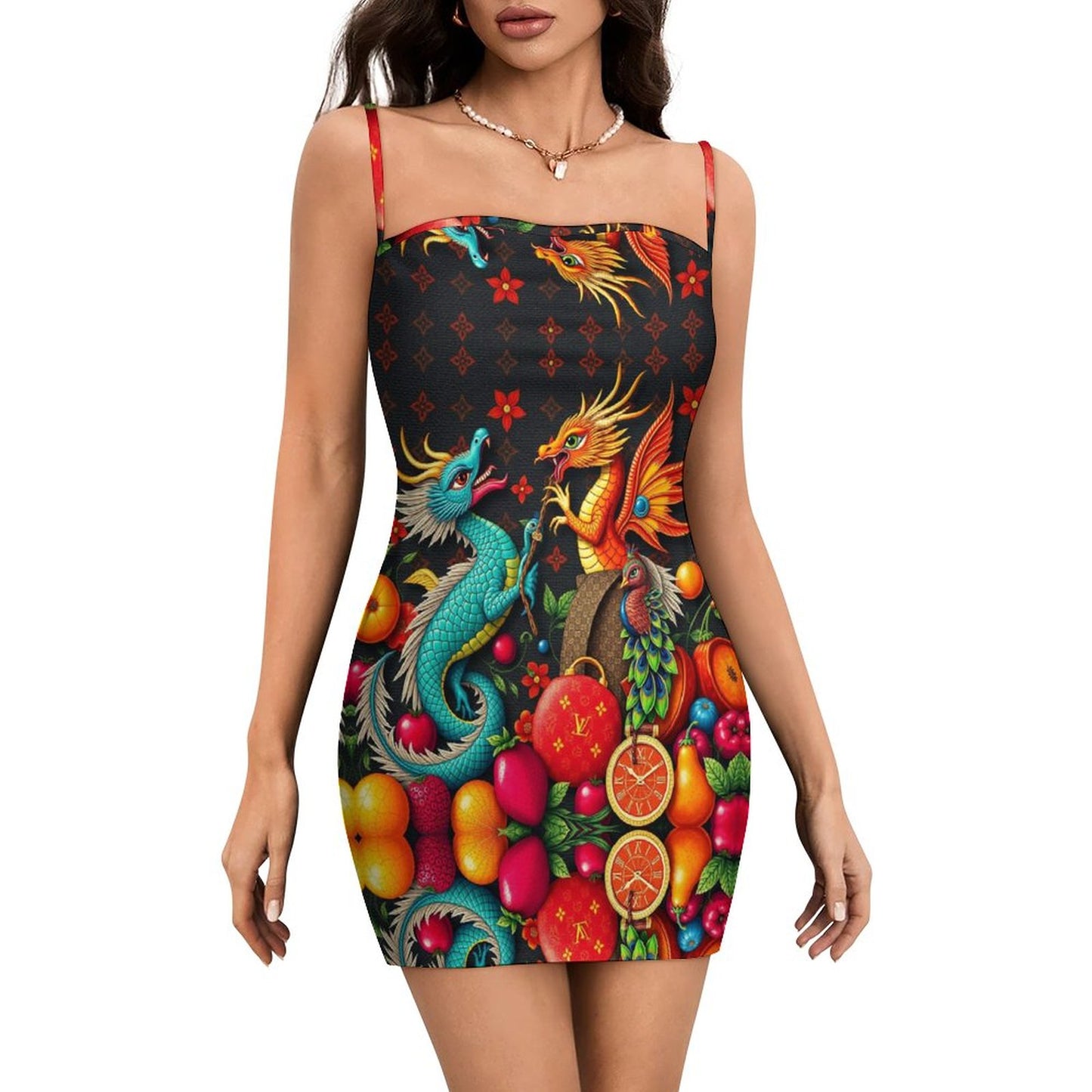 Cartier Dragons Slim Fit Spaghetti Strap Dress for Women