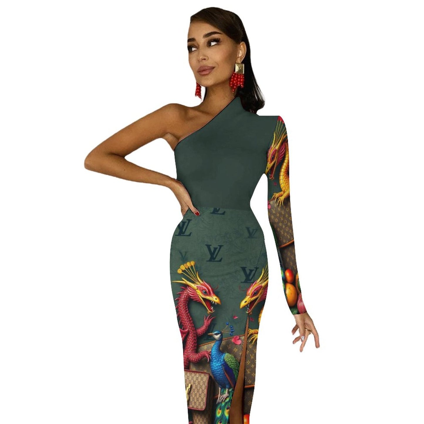 Cartii Pea One Shoulder Split Dress