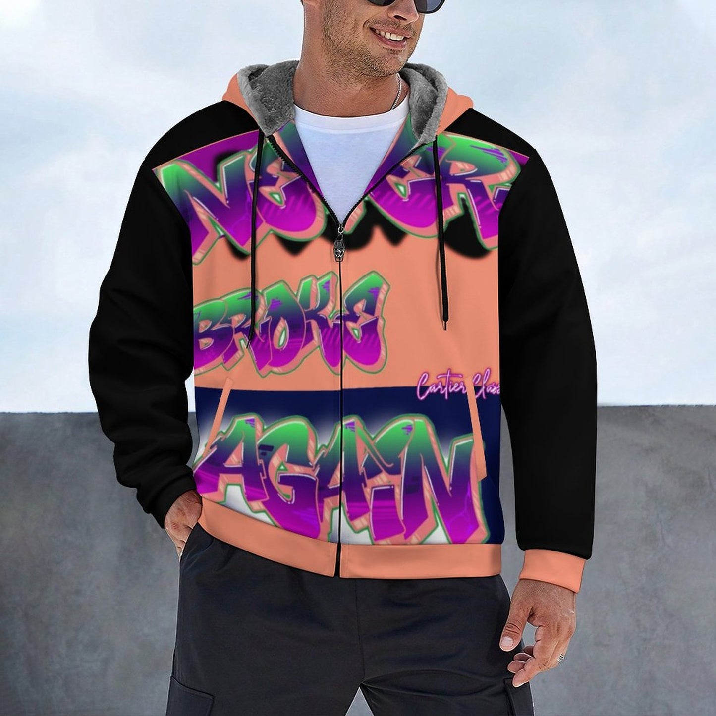 Never Broke Again BY Carti Full Zip up Hoodie with Plush Lining WZIP (All-Over Printing)