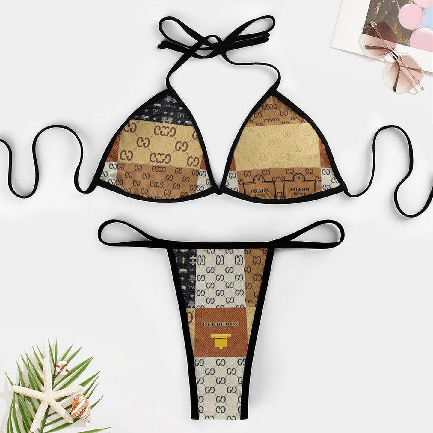 V'sace Versus By Cartier 2-Piece Thong Triangle Bikini Set J195D57 (All-Over Printing)