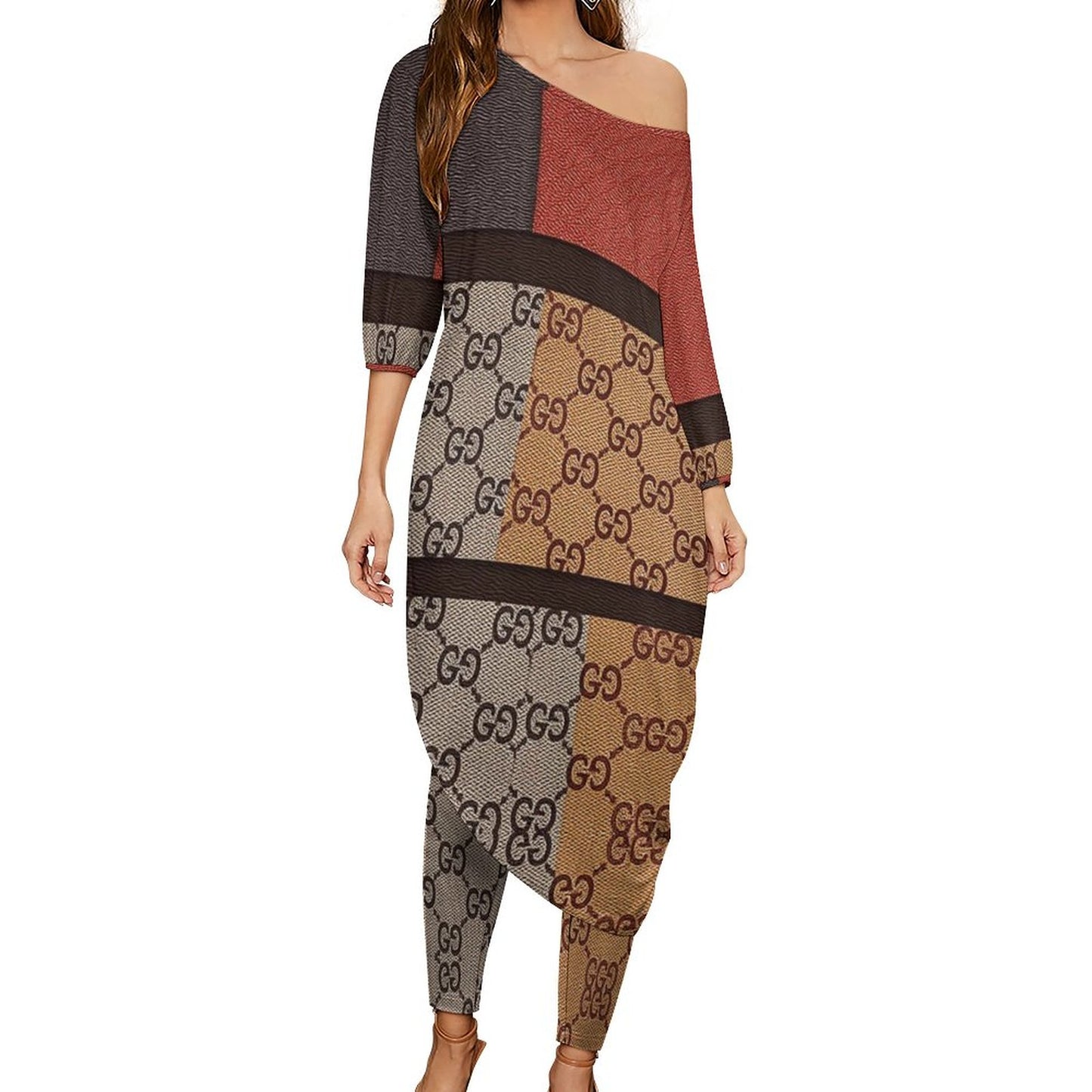 Diagonal Shoulder Two Piece Set(All-Over Printing)