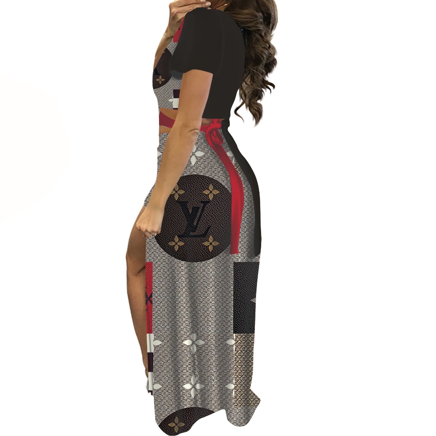 Short sleeve long dress suit