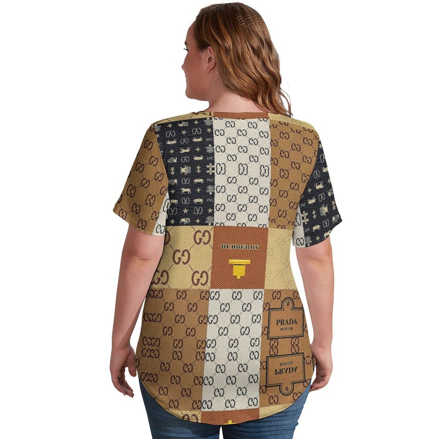V'sace Versus By Cartier Ice Silk V Neck Short-Sleeve Women Shirt