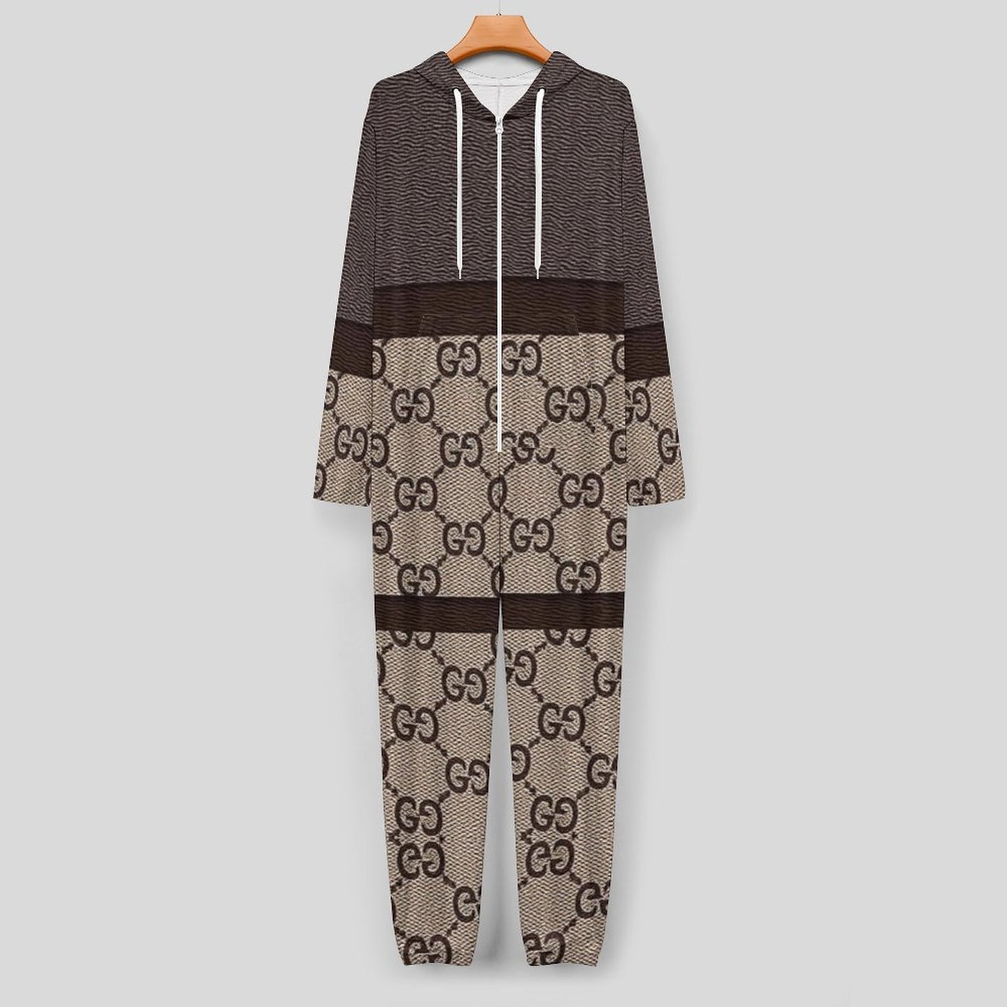 170gsm Faux Cotton Women Zip up Jumpsuit Pajama (All-Over Printing)