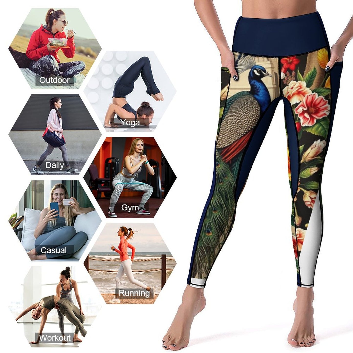 Cartier Peas Patterned Yoga Pants with 2 Pockets