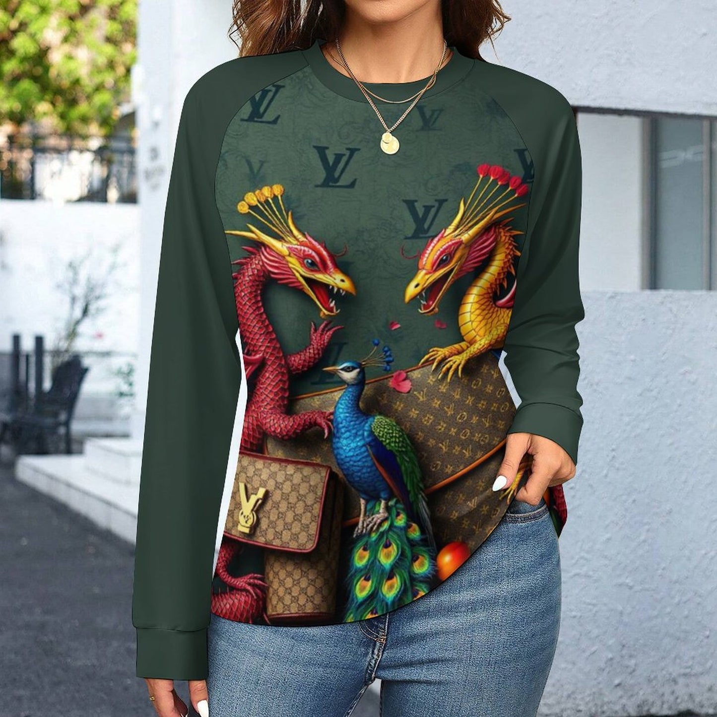 Cartii Pea Long-Sleeve Raglan T-Shirt for Women