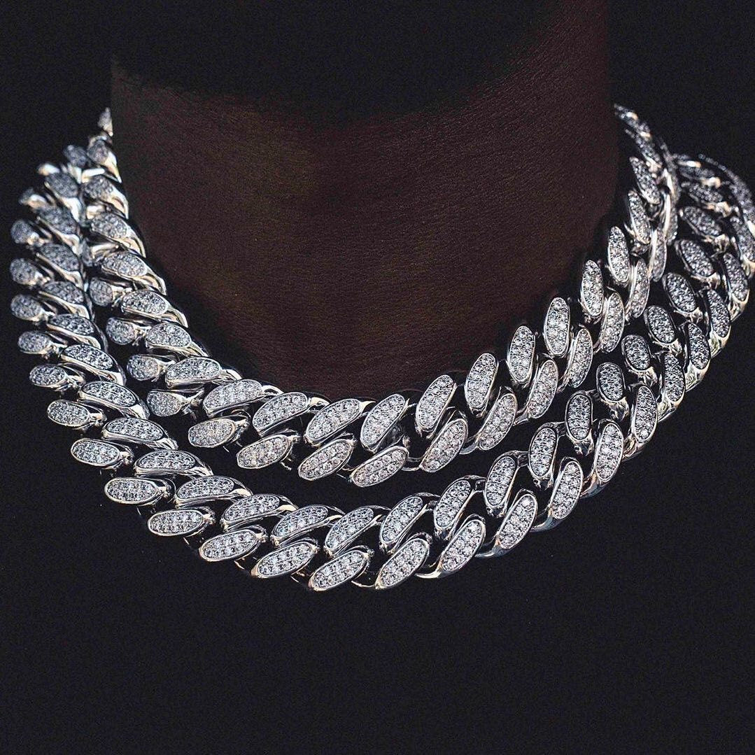 Hip-hop New 18mm Double-row Zircon Necklace European And American Style Hiphop Street Trend Men&#039;s Necklace
