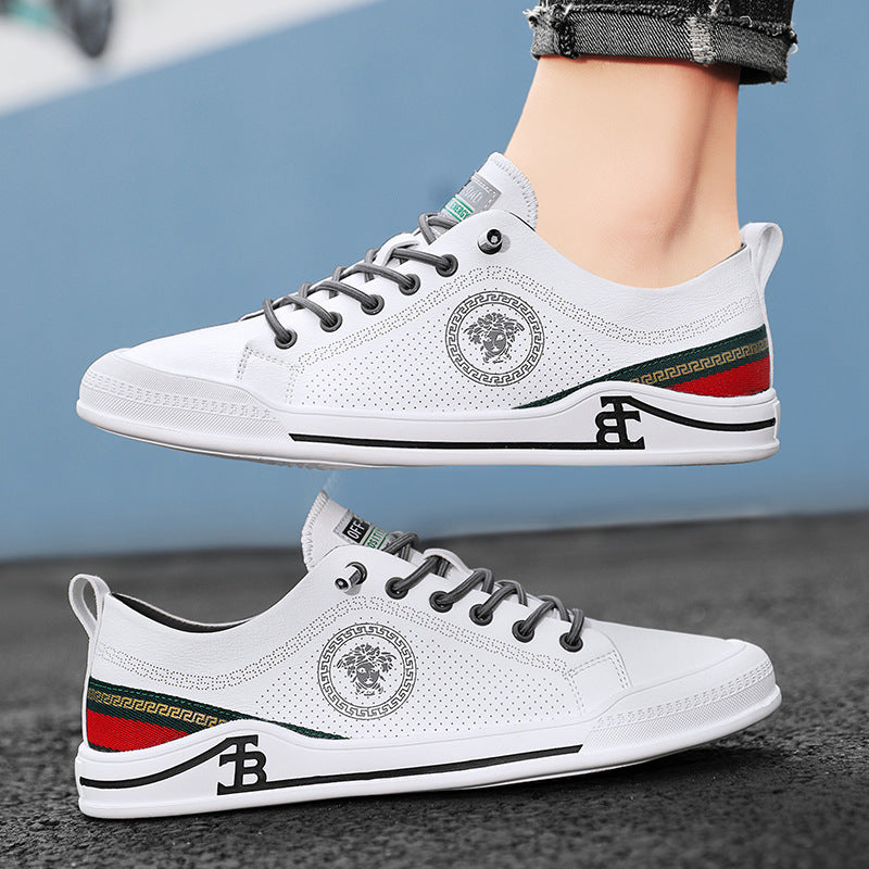 European Station Men&amp;amp;#039;s Shoes Hollow Soft Leather Small White Shoes Summer British Trend All-match Board Shoes Breathable Soft Bottom Casual Leather Shoes