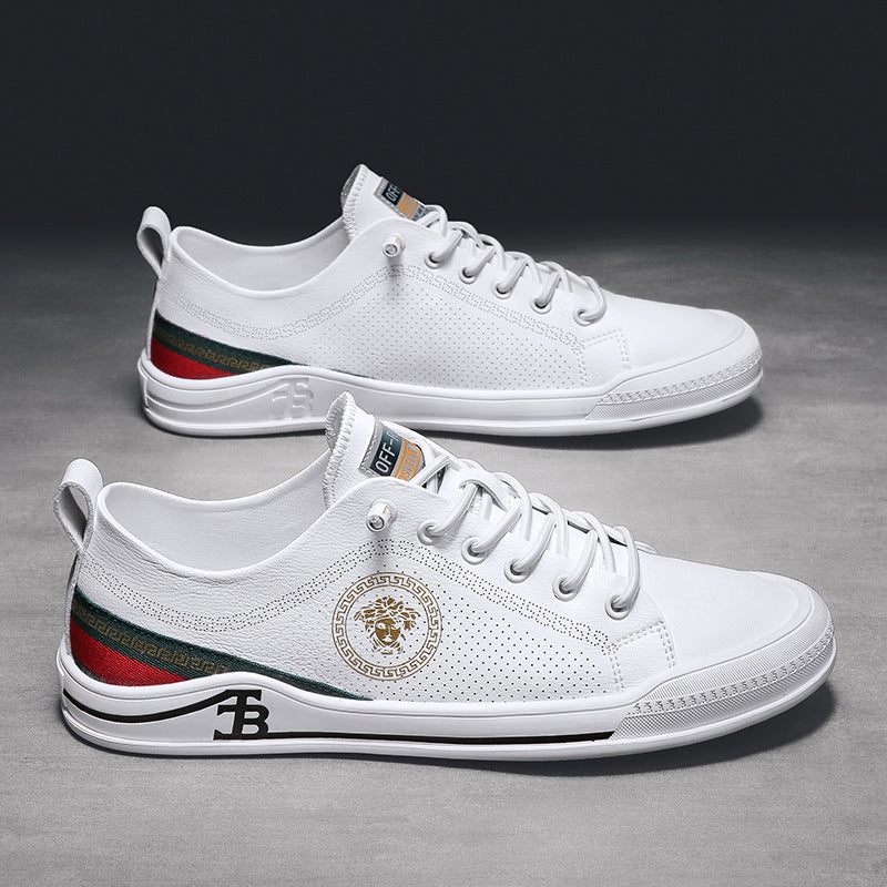 European Station Men&amp;amp;#039;s Shoes Hollow Soft Leather Small White Shoes Summer British Trend All-match Board Shoes Breathable Soft Bottom Casual Leather Shoes