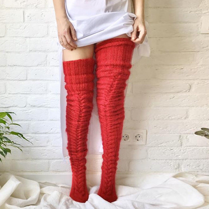 Amazon European And American Knitted Socks Knee-length Long Stacking Socks Wool Socks For Women Cross-border Special