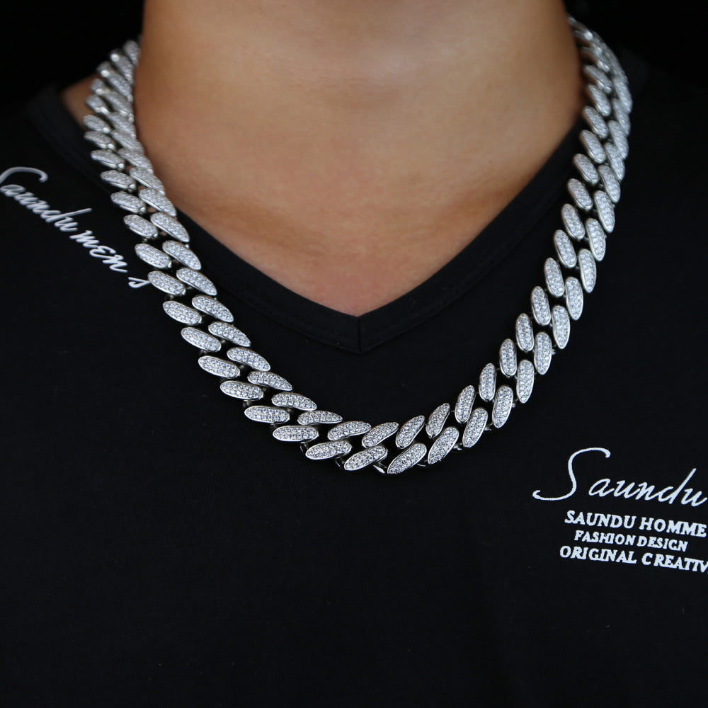 Hip-hop New 18mm Double-row Zircon Necklace European And American Style Hiphop Street Trend Men&#039;s Necklace