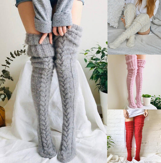 Amazon European And American Knitted Socks Knee-length Long Stacking Socks Wool Socks For Women Cross-border Special