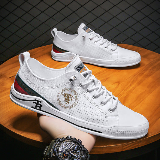 European Station Men&amp;amp;#039;s Shoes Hollow Soft Leather Small White Shoes Summer British Trend All-match Board Shoes Breathable Soft Bottom Casual Leather Shoes