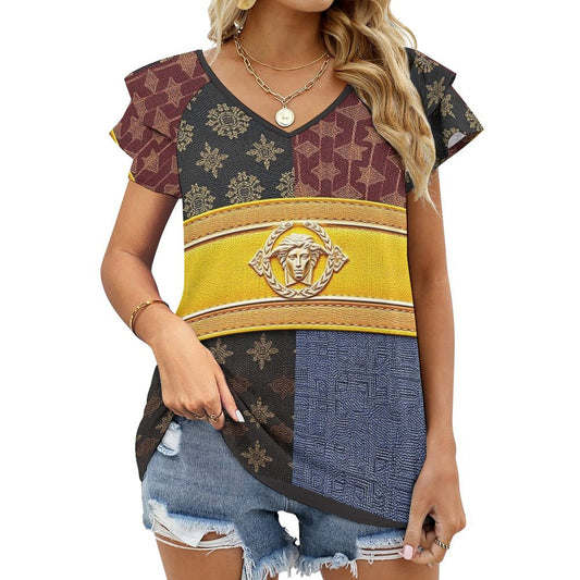 Cartier Versus Cooling Ice Silk Ruffle V-Neck T-Shirt