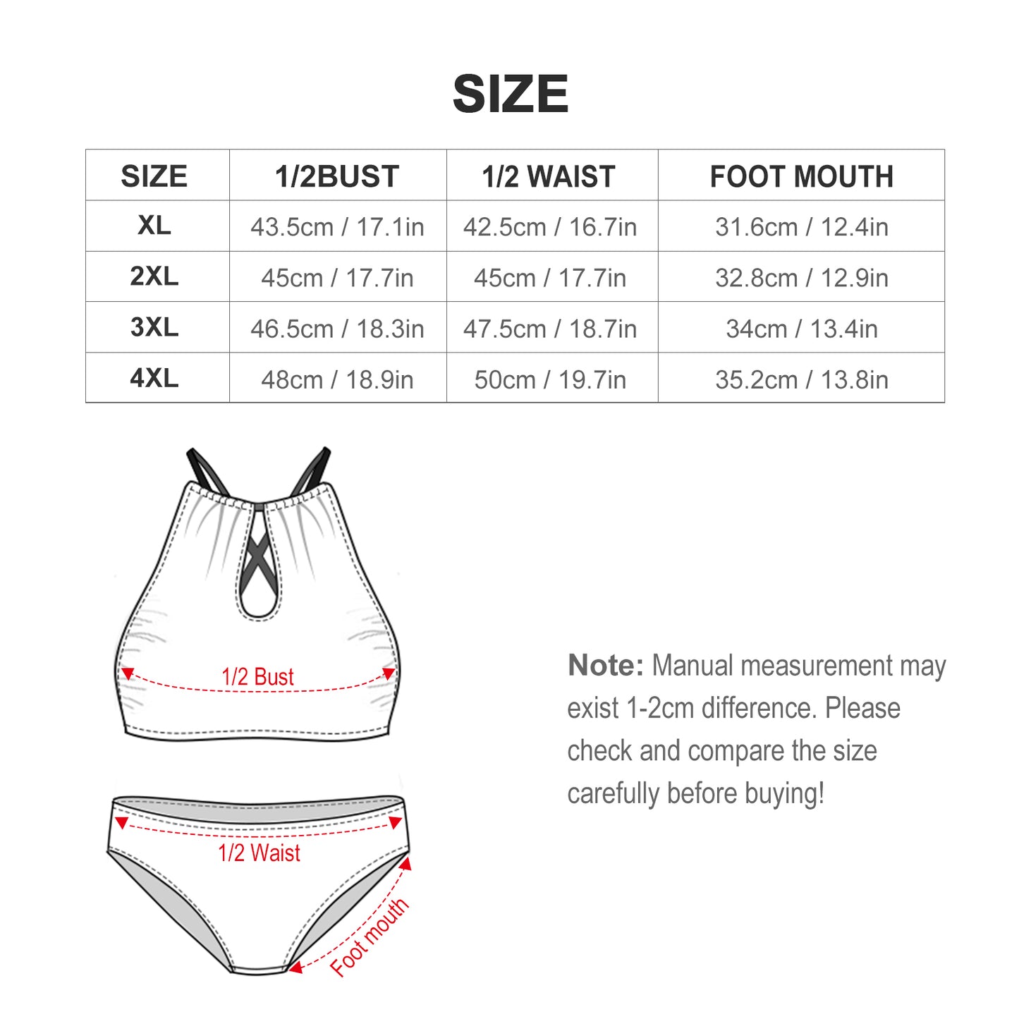 Plus Size Women's Two piece Swimsuit with High Neck Halter Top BK2040 (All-Over Printing)