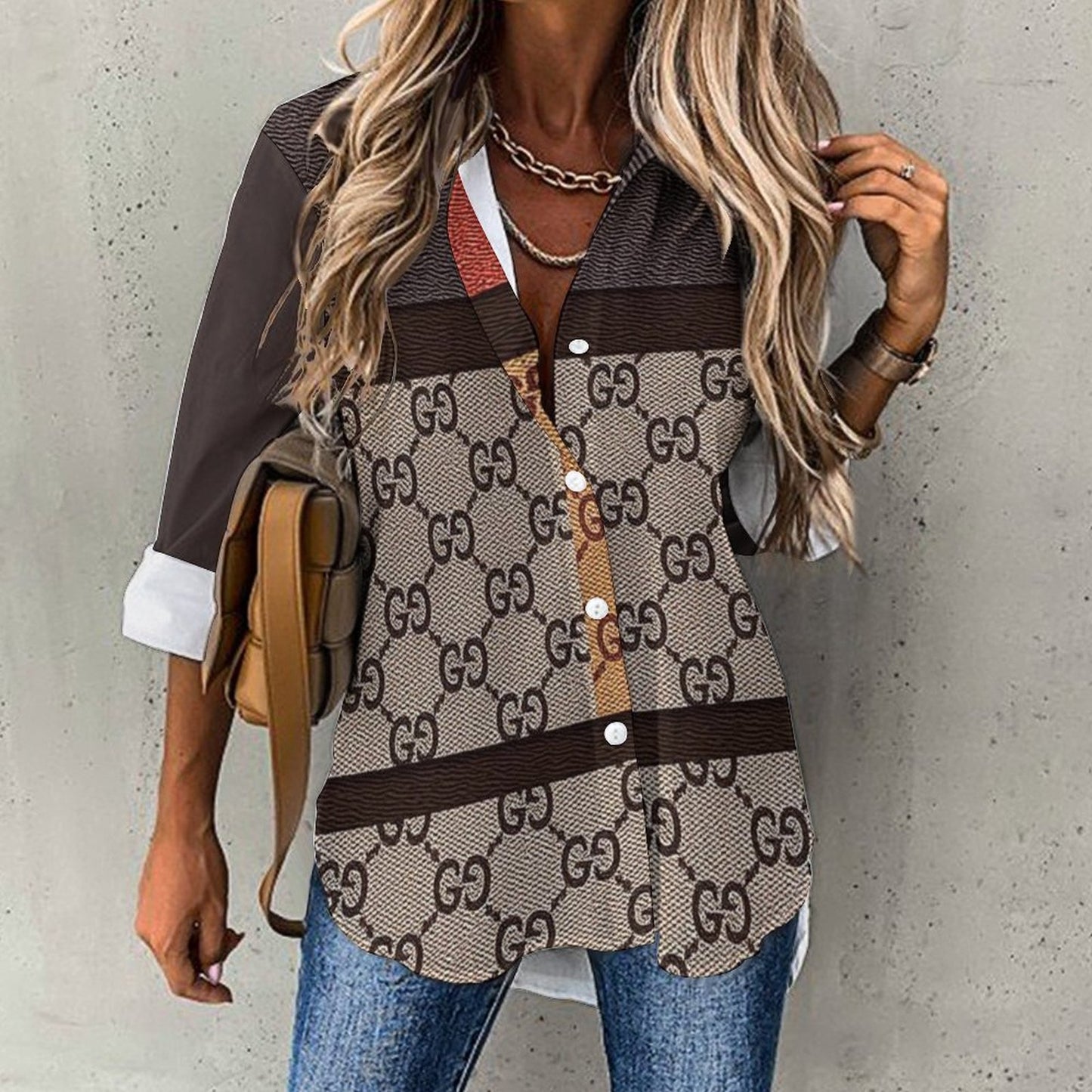 Asymmetrical Hem Shirt(All-Over Printing)
