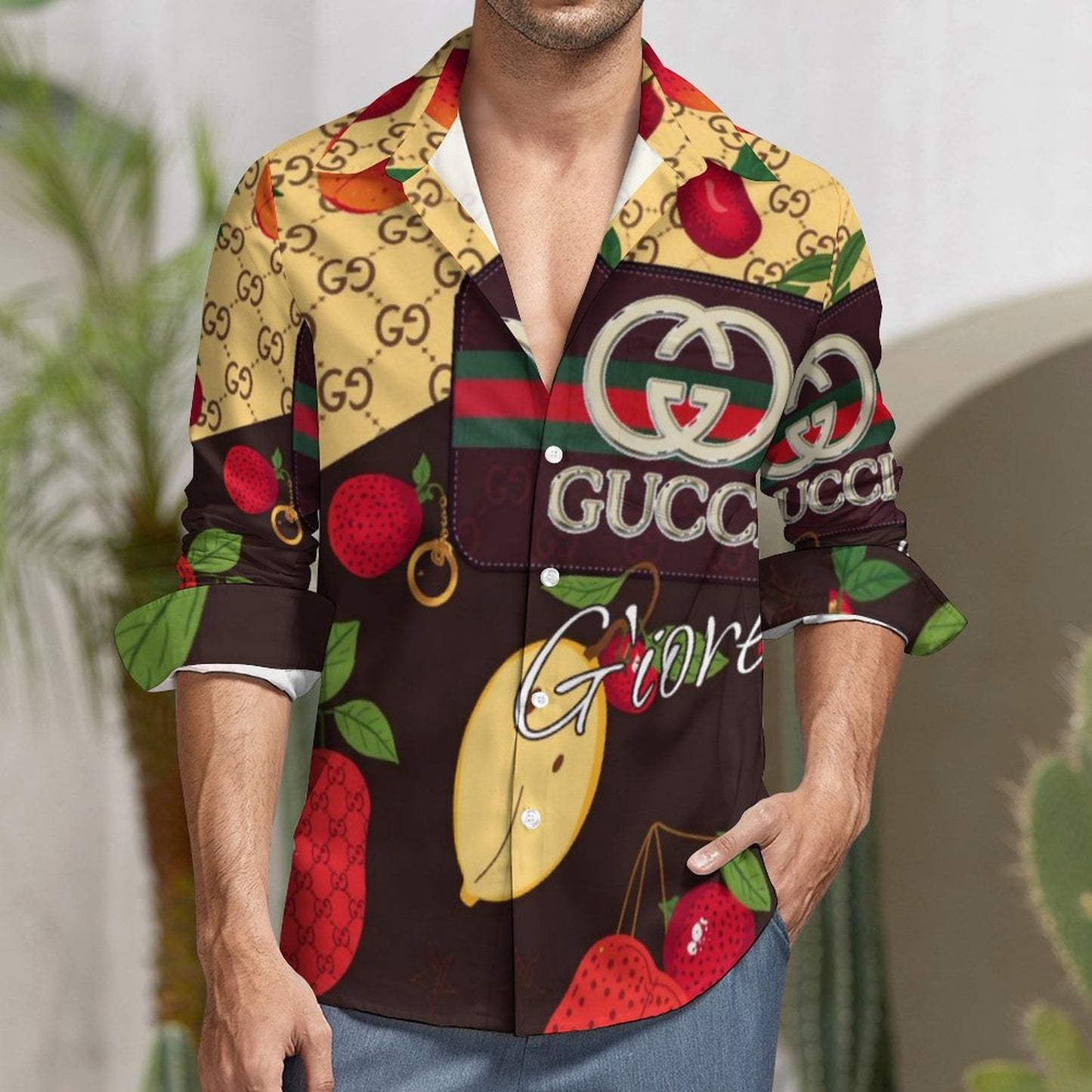 Faux Linen Men Long Sleeve Shirt with Pocket LS (All-Over Printing)