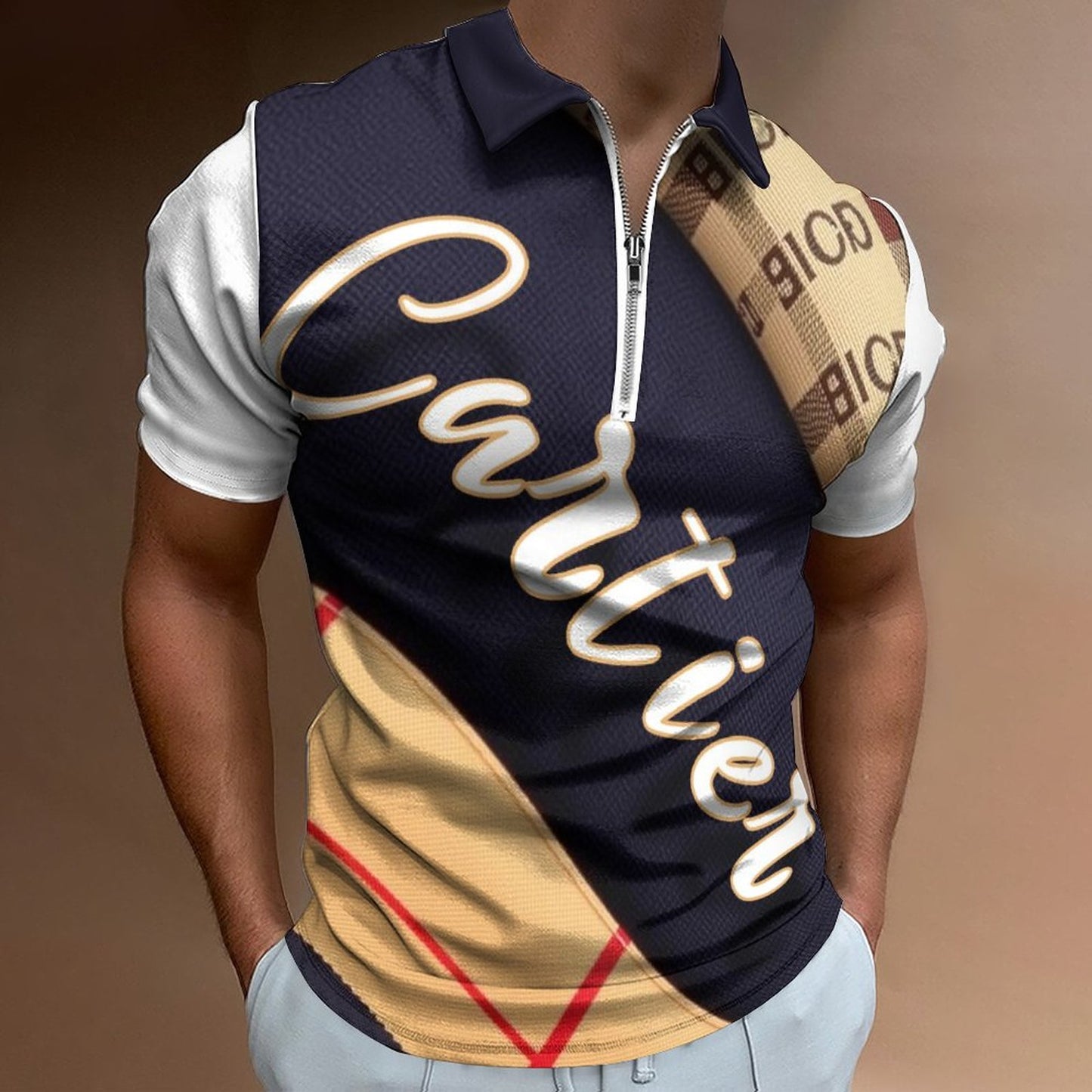 Cartier Cotton Zip Short Sleeve POLO Shirt for Men