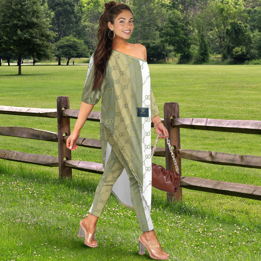 Loose off-shoulder two-piece suit