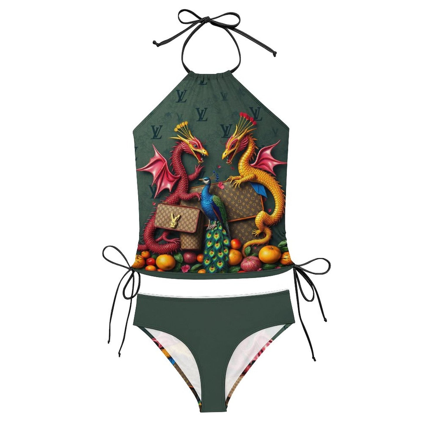 Cartii Pea 2-Piece Women's Tankini Set with High Neck Halter Top