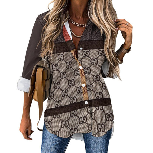 Asymmetrical Hem Shirt(All-Over Printing)