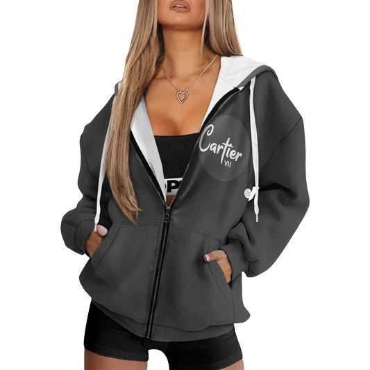 Ladies loose zipper sweatshirt