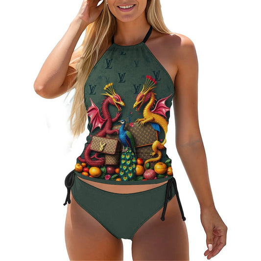 Cartii Pea 2-Piece Women's Tankini Set with High Neck Halter Top