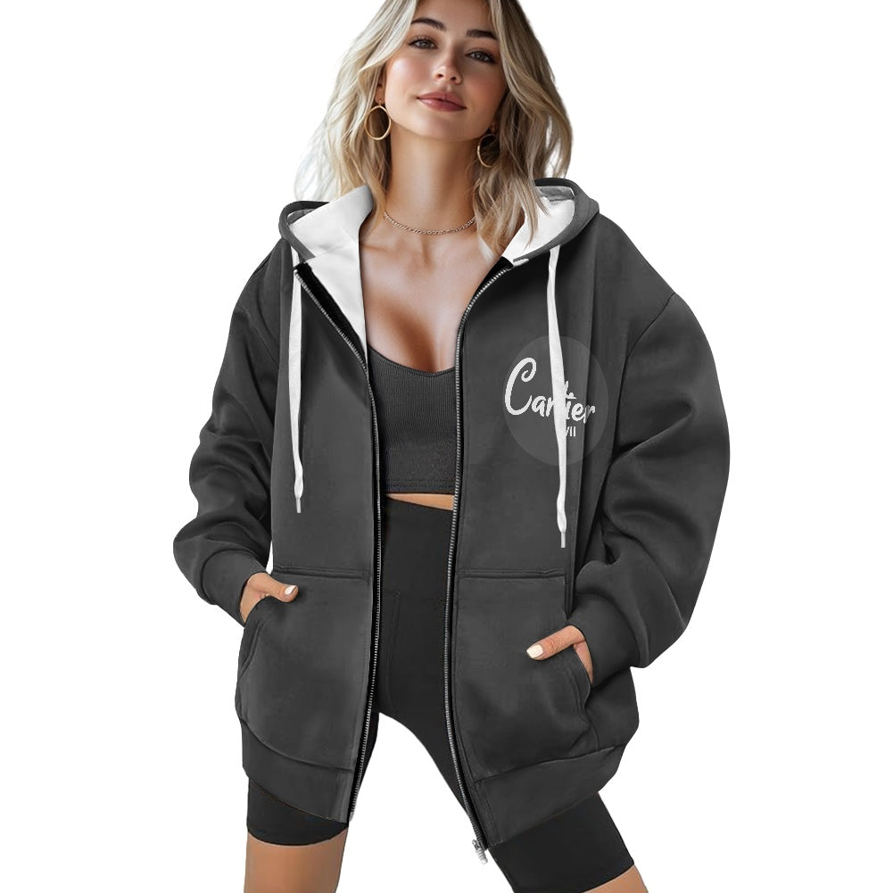 Ladies loose zipper sweatshirt