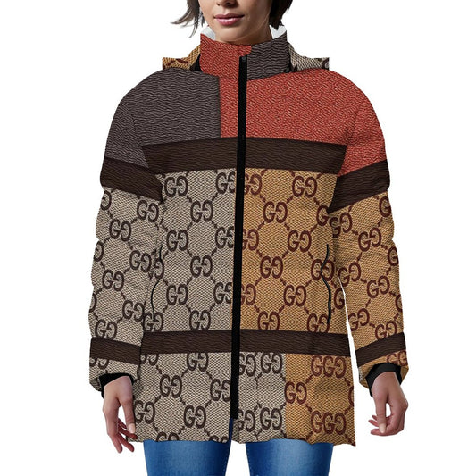 Winter Quilted Long-Sleeve Hooded Outerwear(All-Over Printing)